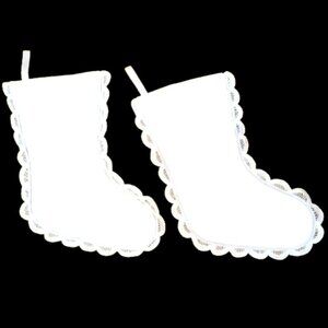 Battenberg Lace Embroidered Christmas Stockings Santa Claus w/ Toy Bag Lot of 2